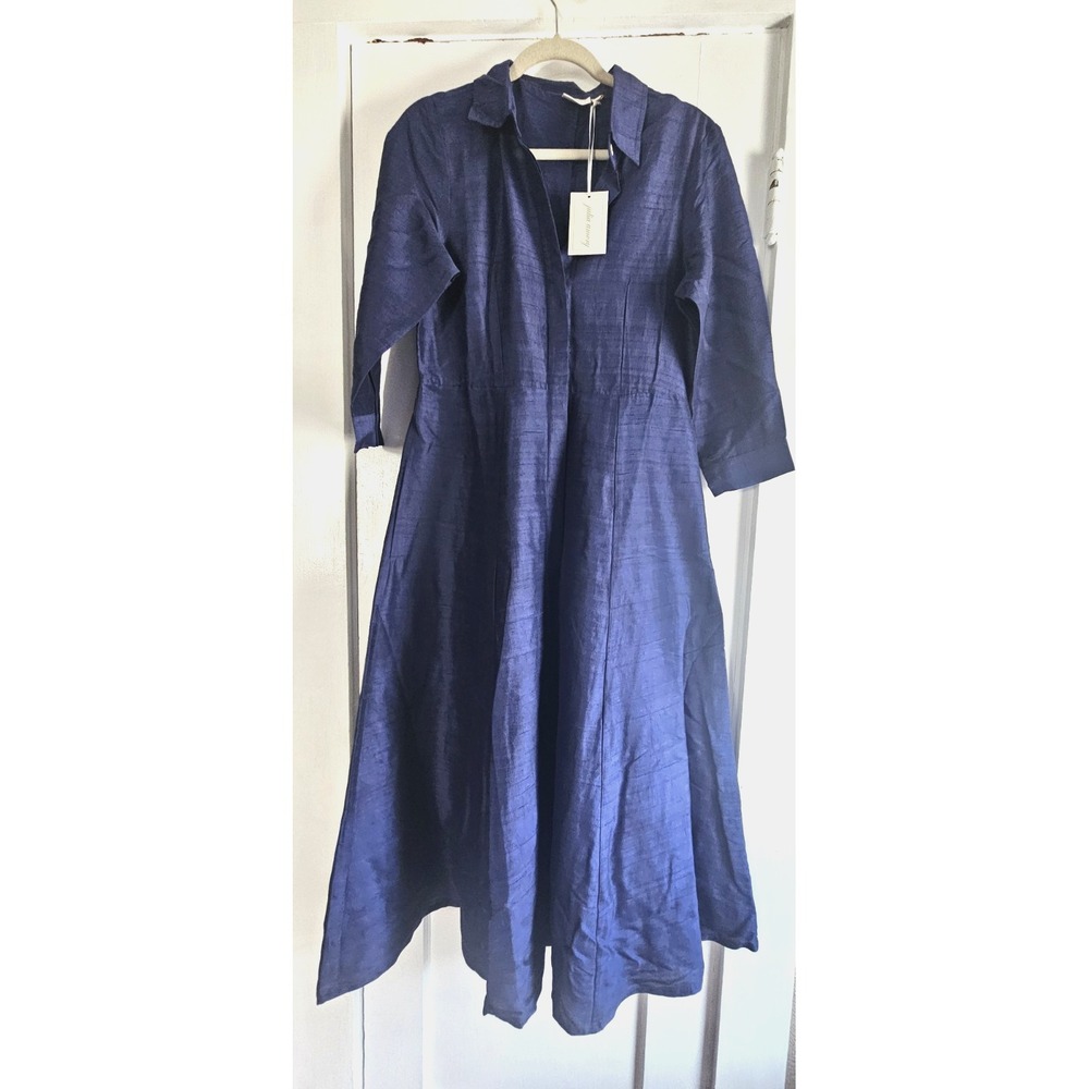 NWT Julia Amory Jane twilight blue 100% silk dupioni shirt dress